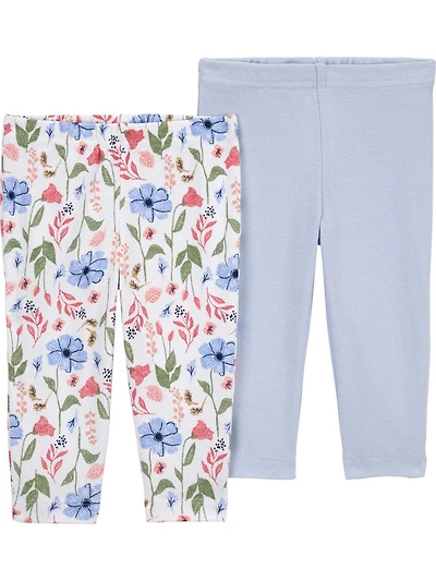 Carter's Child of Mine Baby Girl's Blue Floral 2-Pack Pants, Pre-24M