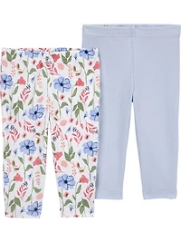 Carter's Child of Mine Baby Girl's Blue Floral 2-Pack Pants, Pre-24M