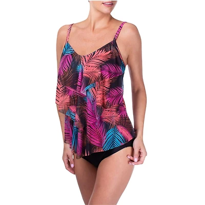 Ibiza Triple Tier tankini with has 3 layers of mesh . Adjustable straps and C/D soft cups for added support and comfort. Extremely flattering for any body type