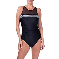Ibiza Maillot de bain à col montant avec bonnets doux, panneau minceur et coutures princesse pour un effet amincissant. Détail au dos en filet  pour plus de soutien et de confort.