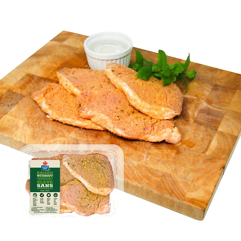 Escalopettes de porc panées fraîches Maple Leaf Élevé sans antibiotiques 4 mrcx Maple Leaf, 4 Escalopettes de porc, 0.48 - 0.59 KG