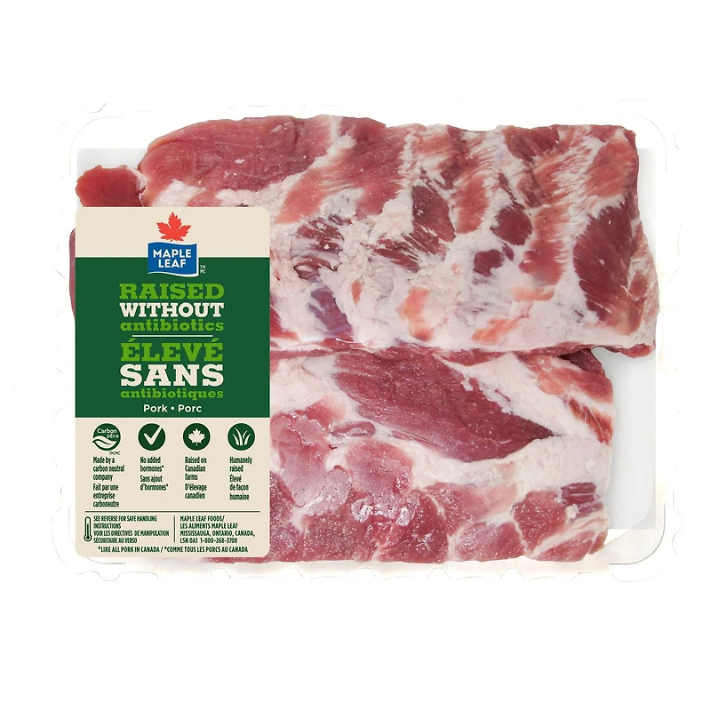 Côtes de flanc de porc entières fraîches Maple Leaf Élevé sans antibiotiques 2 Côtes de flanc de porc