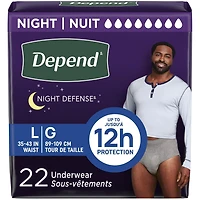 Sous-vêtements d’incontinence Depend Night Defense pour hommes, nuit, P/M - TG, gris