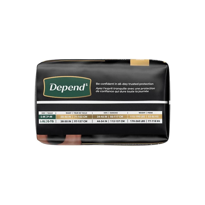 Depend Real Fit Incontinence Underwear for Men, Disposable, Maximum Absorbency, S/M-L/XL, Black and Grey