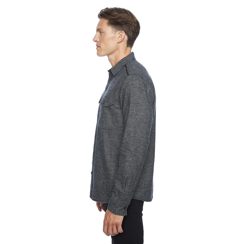 Chemise tissée à manches longues en flanelle pour hommes noir foncé