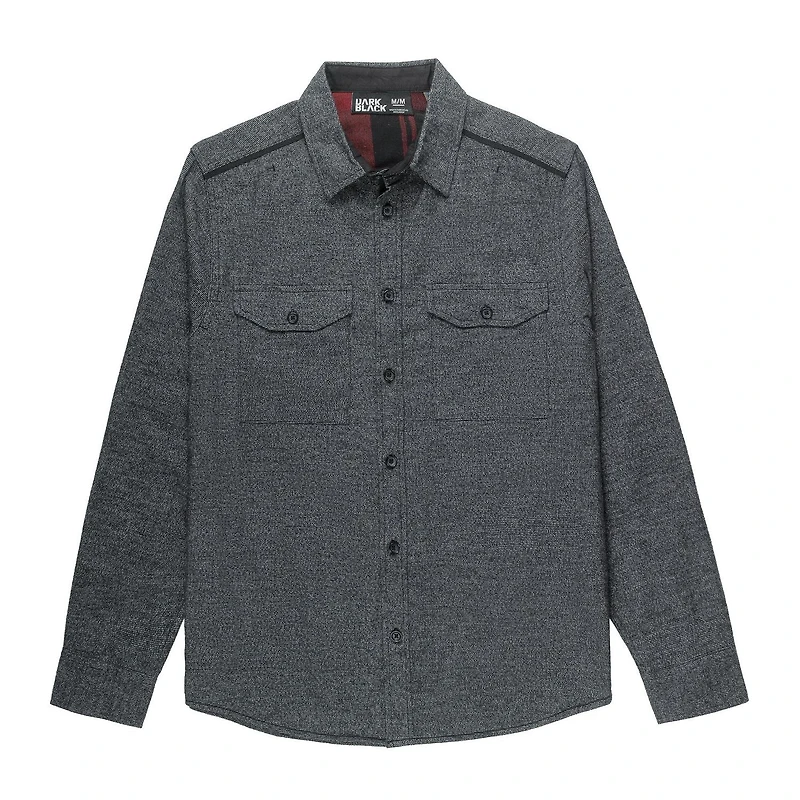 Dark Black Men's Long-Sleeve  Woven Shirt Flannel