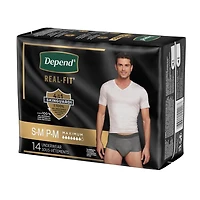 Sous-vêtement d’incontinence jetable Depend Real Fit pour hommes, absorption maximale, P/M-G-TG, noir et gris