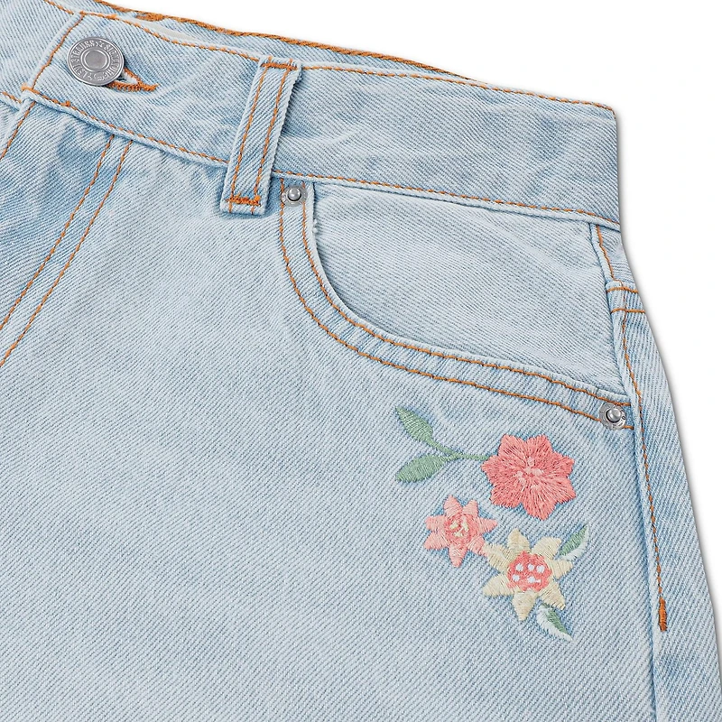 Levi Strauss Signature Girls' Mid-Rise Baggy Embroidered Flower Jeans