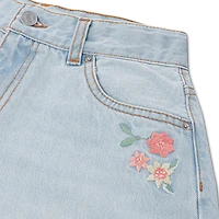 Levi Strauss Signature Girls' Mid-Rise Baggy Embroidered Flower Jeans