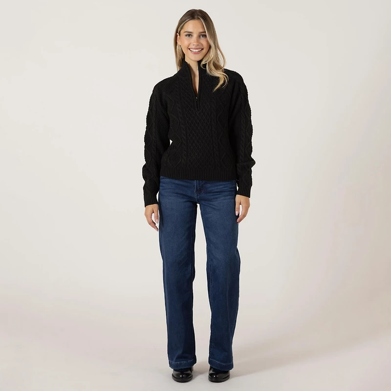 Bloom Girl Long sleeve cable knit sweater with zipper