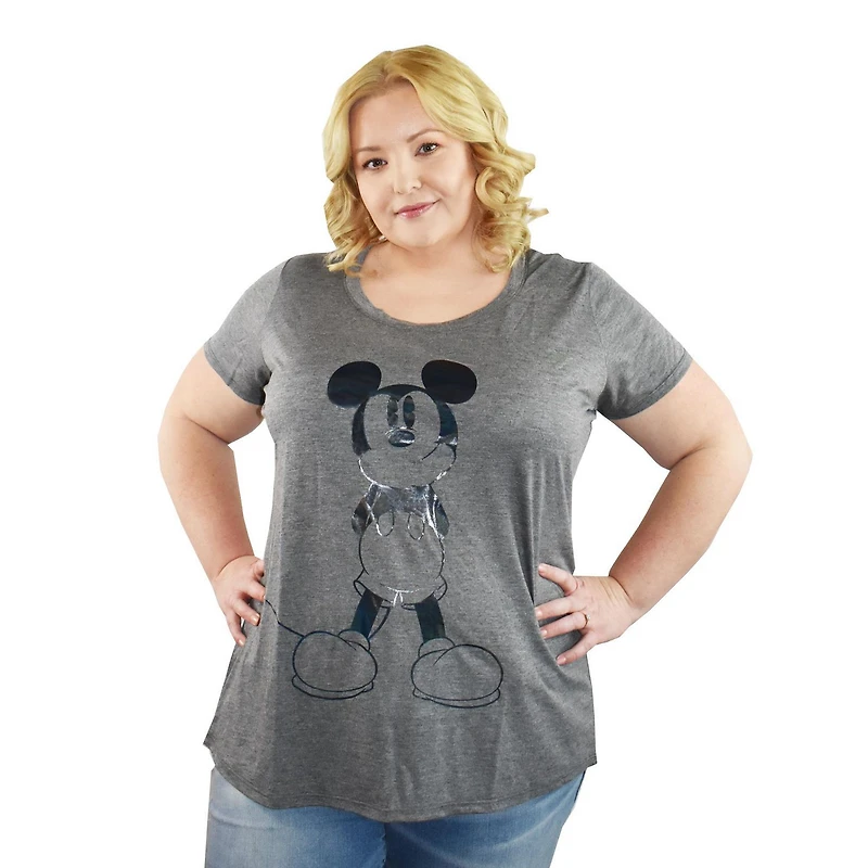 T-shirt échancré Disney Mickey Hands Behind pour femme