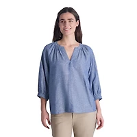 Chaps Women's Elbow Sleeve Notch Neck Linen Top