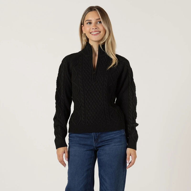 Bloom Girl Pull à manches longues en maille torsadée avec fermeture éclair