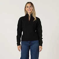 Bloom Girl Pull à manches longues en maille torsadée avec fermeture éclair