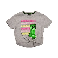 Girls Minecraft Repeat Creeper Short Sleeve Front Tie Top
