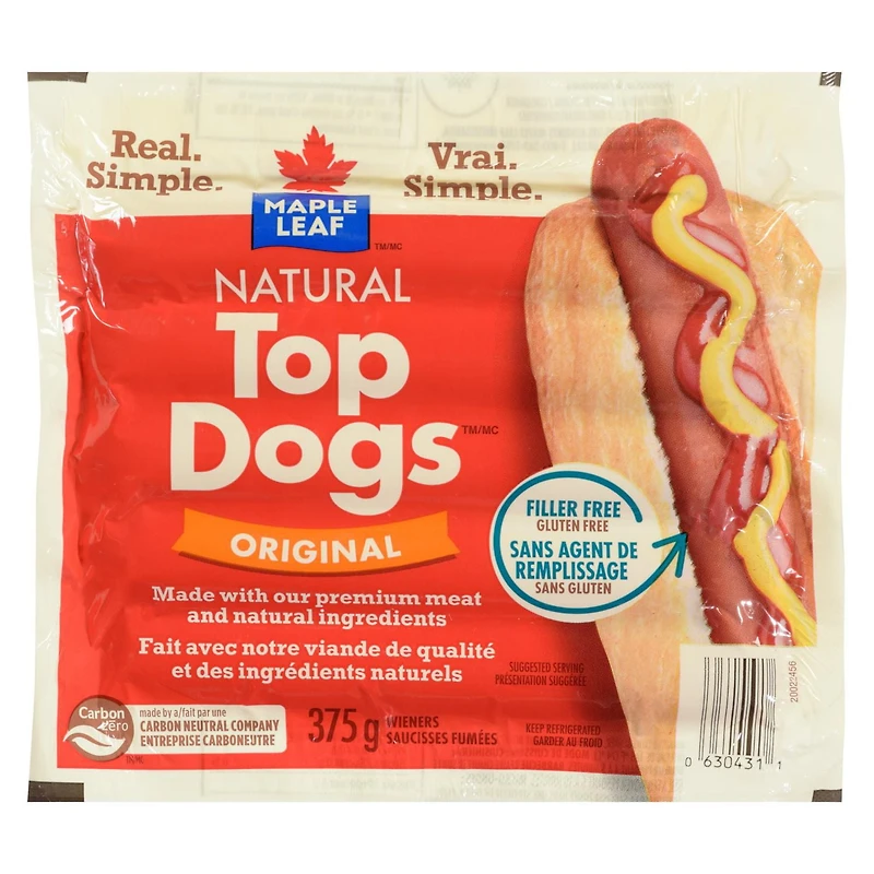 Saucisses fumées originales Natural Top Dogs Maple Leaf 375 g