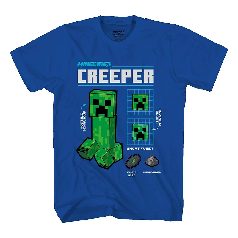 Minecraft Boys Creeper Short Sleeve T-Shirt, Sizes: XS-XL