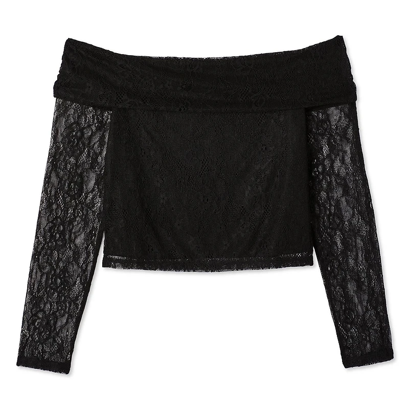 My Sister's Closet Girls' Off-the-Shoulder Long Sleeve Lace Top