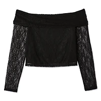 My Sister's Closet Girls' Off-the-Shoulder Long Sleeve Lace Top
