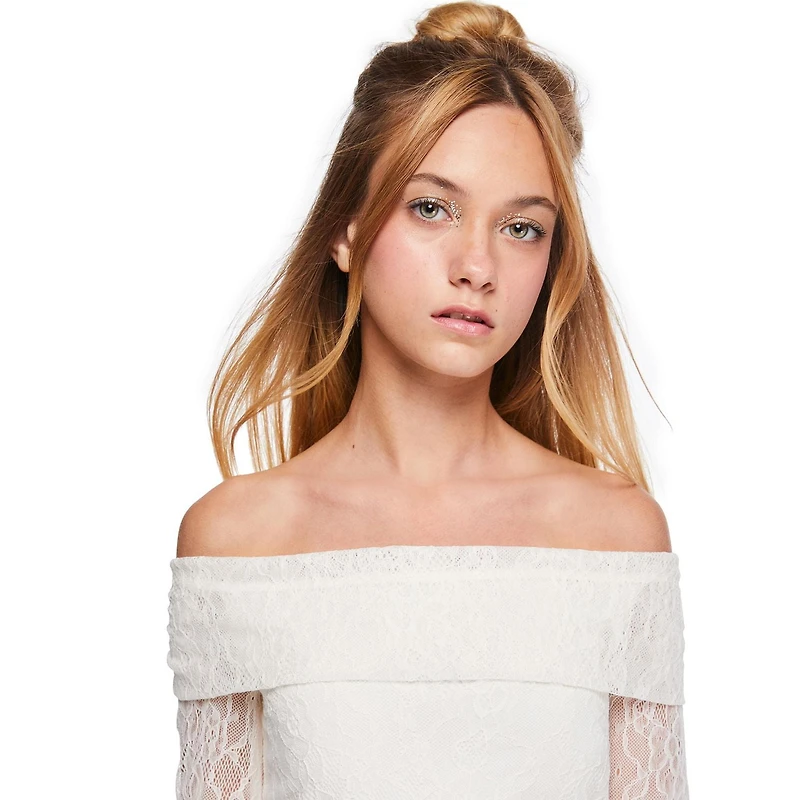 My Sister's Closet Girls' Off-the-Shoulder Long Sleeve Lace Top