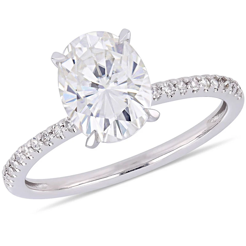 Bague de fiançailles Miabella avec moissanite 2 CT PBT et diamants 1/10 CT poids total en or blanc 14K