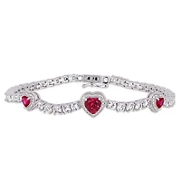 Bracelet cœur Tangelo avec rubis synthétiques et saphirs blancs synthétiques 8-2/5 CT PBT en argent sterling, 7 po