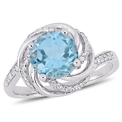Bague torsadée Tangelo avec topaze bleu-ciel et blanches 2-1/2 CT PBT et accents de diamants en argent sterling