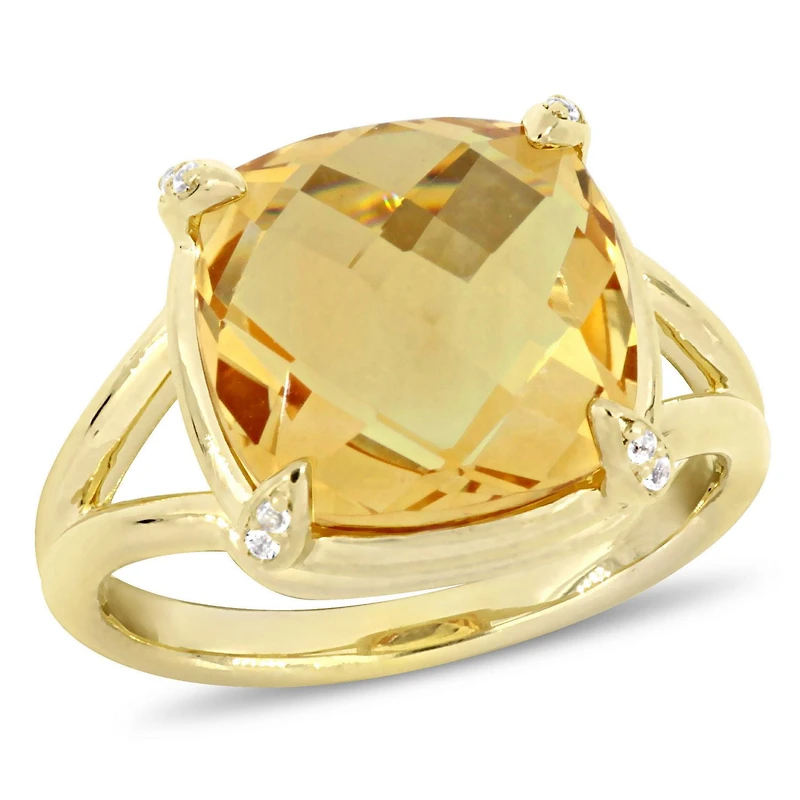 Bague cocktail Tangelo avec citrine et topazes blanches 7 CT PBT en argent sterling plaqué de rhodium jaune