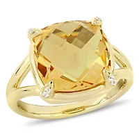 Bague cocktail Tangelo avec citrine et topazes blanches 7 CT PBT en argent sterling plaqué de rhodium jaune