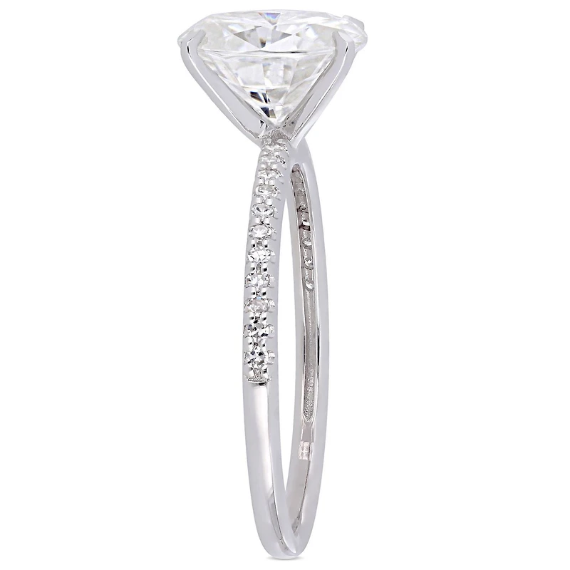 Bague de fiançailles Miabella avec moissanite 2 CT PBT et diamants 1/10 CT poids total en or blanc 14K