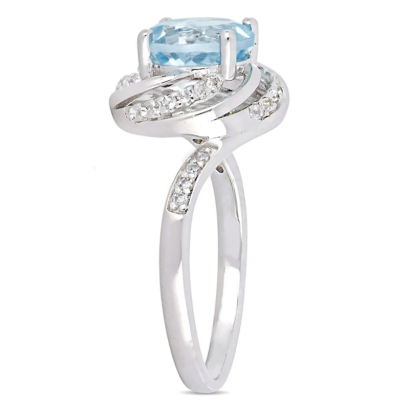 Tangelo 2-1/2 Carat T.G.W. Sky-Blue And White Topaz And Diamond-Accent Sterling Silver Swirl Ring