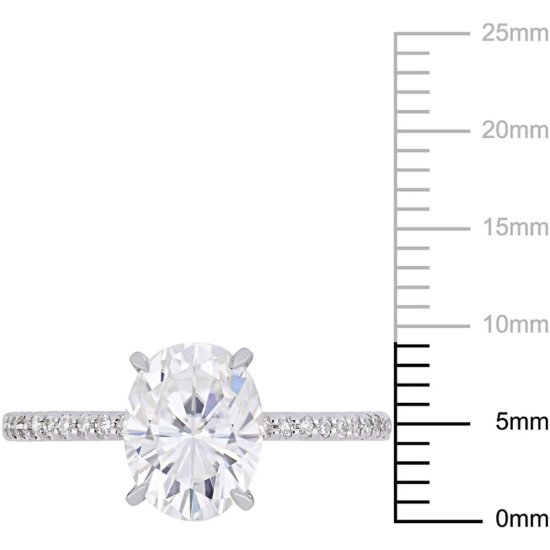 Bague de fiançailles Miabella avec moissanite 2 CT PBT et diamants 1/10 CT poids total en or blanc 14K