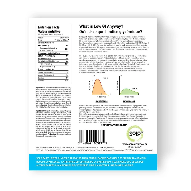 Chocolat noir et noix de coco à la menthe SoLo GI® barres nutritives et énergétiques