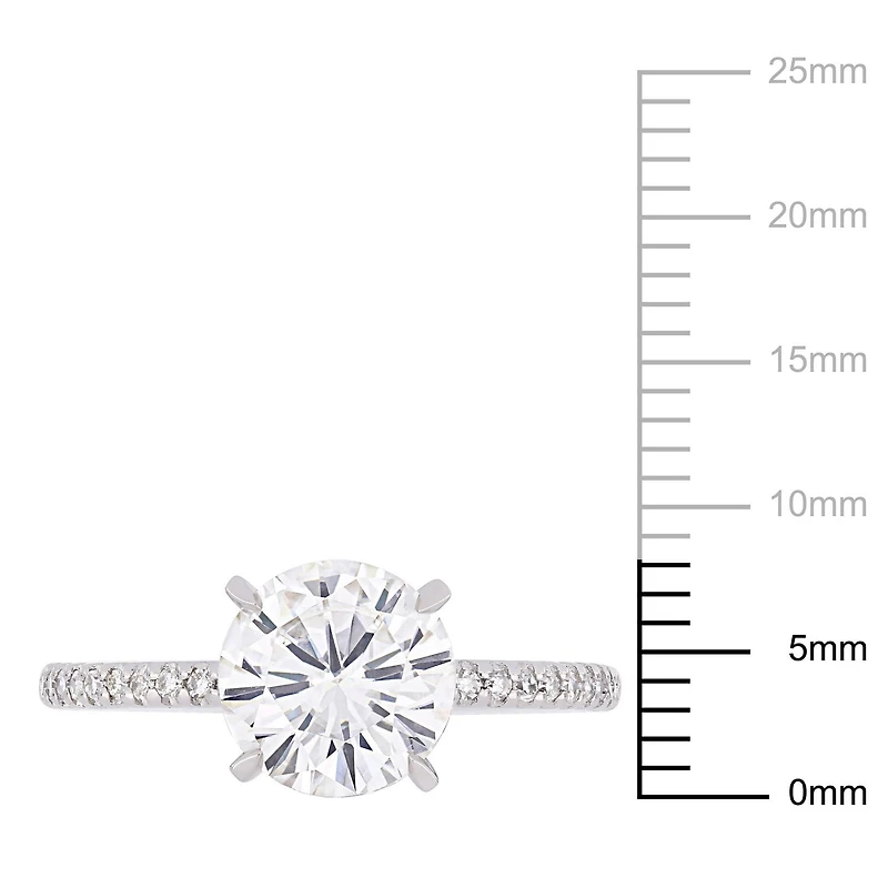 Miabella 2 Carat T.G.W. Moissanite And 1/10 Carat T.W. Diamond 14 K White Gold Engagement Ring
