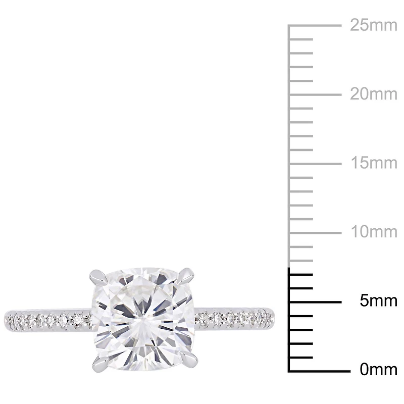 Bague de fiançailles Miabella avec moissanite 2 CT PBT et diamants 1/10 CT poids total en or blanc 14K