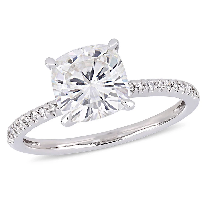 Bague de fiançailles Miabella avec moissanite 2 CT PBT et diamants 1/10 CT poids total en or blanc 14K