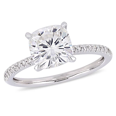 Bague de fiançailles Miabella avec moissanite 2 CT PBT et diamants 1/10 CT poids total en or blanc 14K