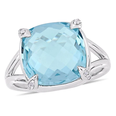Tangelo 9 Carat T.G.W. Sky Blue And White Topaz Sterling Silver Cocktail Ring