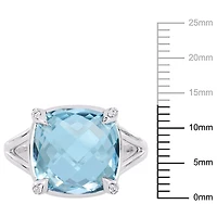 Bague cocktail Tangelo avec topaze bleu-ciel et blanches 9 CT PBT en argent sterling
