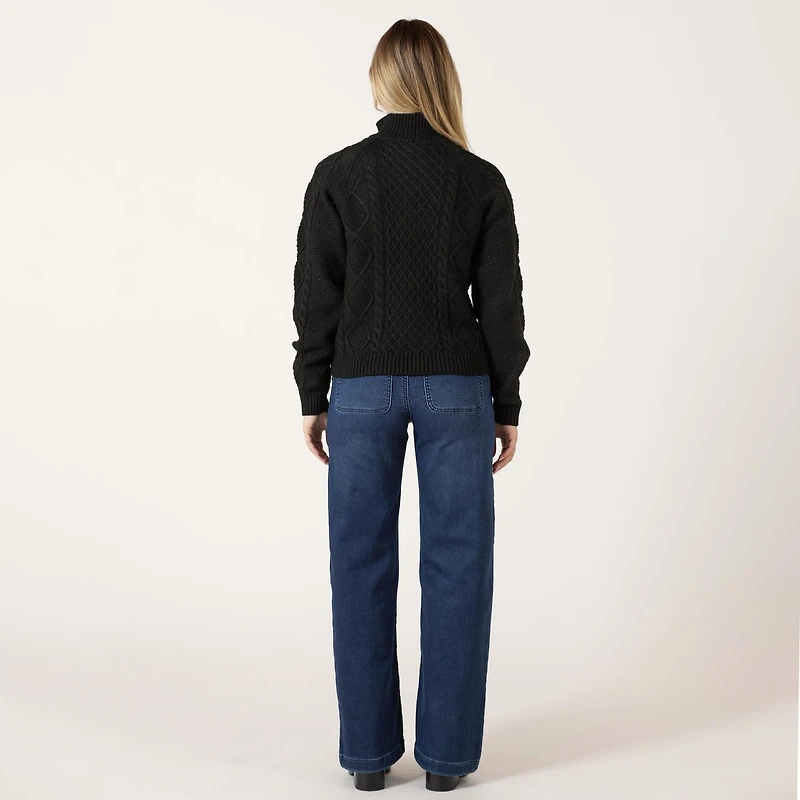 Bloom Girl Pull à manches longues en maille torsadée avec fermeture éclair