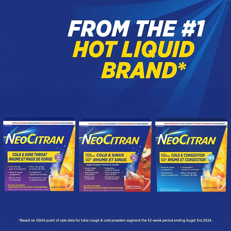 NeoCitran Extra Strength Cold & Sinus Night Lemon, 10 Pouches