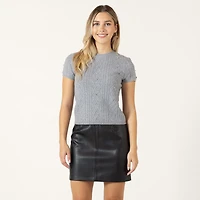 Bloom Girl Short sleeve cable knit sweater with jewel embellishment