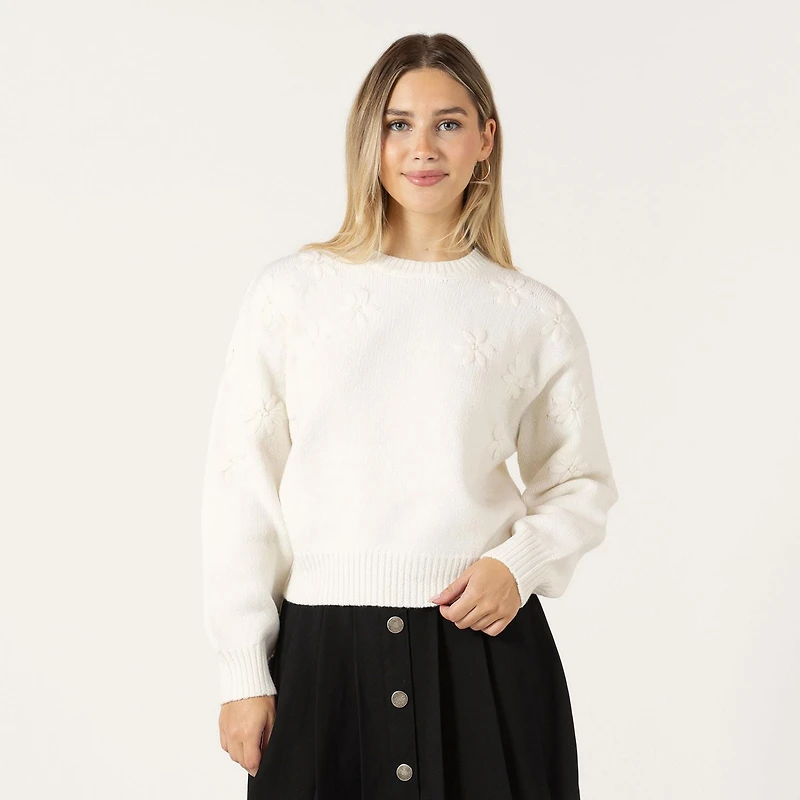 Bloom Girl Pull à manches longues avec détails floraux