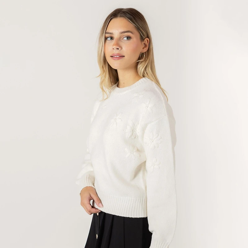 Bloom Girl Pull à manches longues avec détails floraux