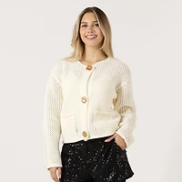 Bloom Girl Long sleeve knit cardigan with pockets and large buttons