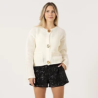 Bloom Girl Long sleeve knit cardigan with pockets and large buttons