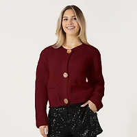 Bloom Girl Cardigan à manches longues en maille avec poches et gros boutons