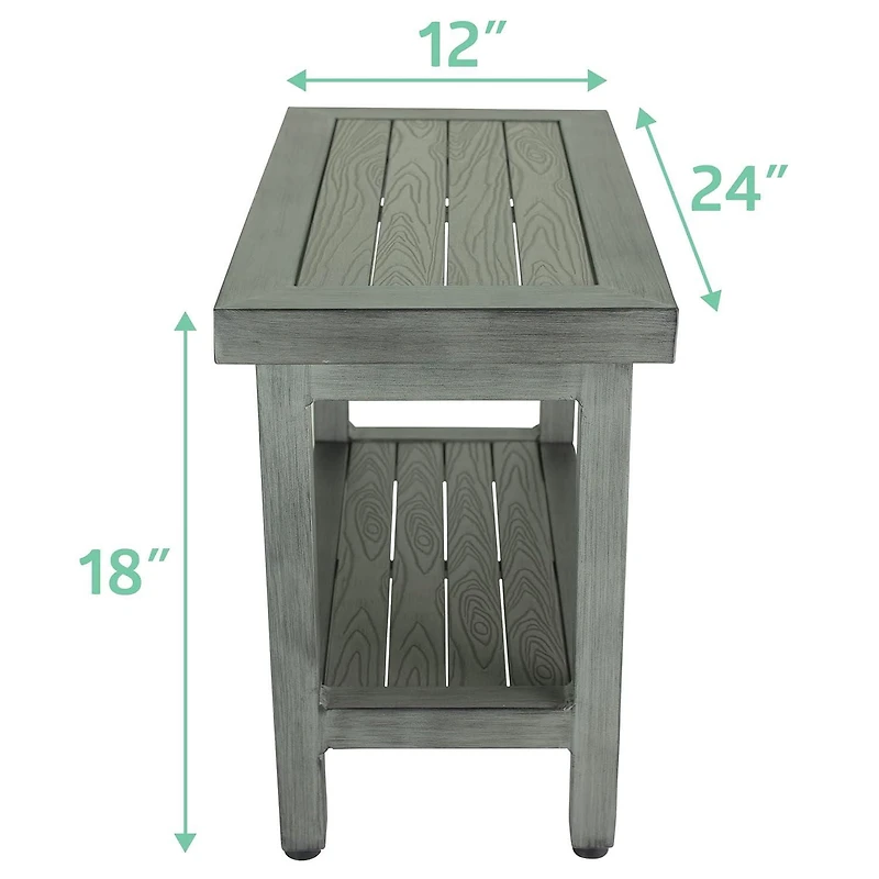 Banc de salle de bain Medline imitation teck, banc de douche en aluminium aspect teck, gris