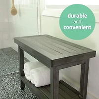 Banc de salle de bain Medline imitation teck, banc de douche en aluminium aspect teck, gris