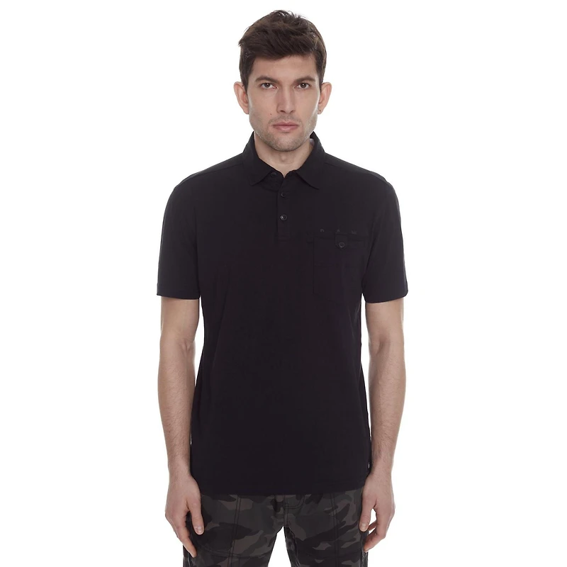 Dark Black Men's Short-Sleeve Polo with Pockets
